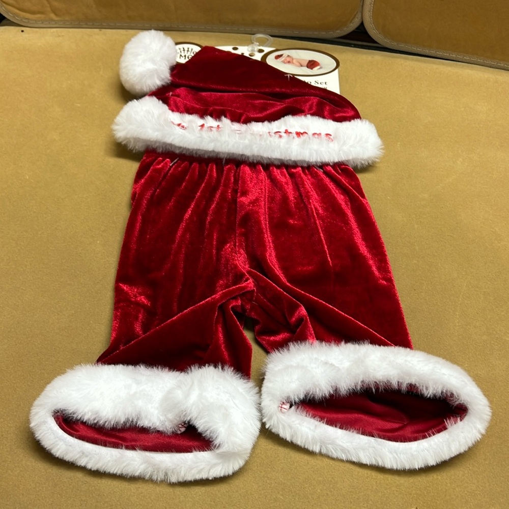 My first Christmas hat and pants suit with faux fur trim